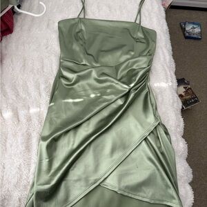 Elegant Green Satin Dress